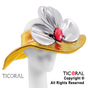 SOMBRERO CAPELINA CON FLOR METAL NARANJA x 1